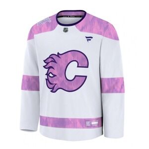 Calgary Flames Fanatics Jersey Men Sz M Hockey Fights Cancer 2024 NHL White Pink